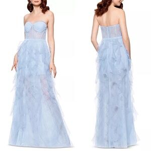 NEW AQUA Baby Blue STRAPLESS Lace TIERED Tulle Ruffle CORSET Bustier GOWN 12